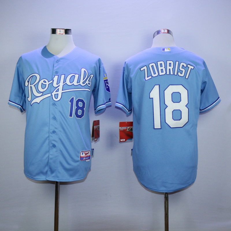 Men Kansas City Royals #18 Zobrist Light Blue MLB Jerseys